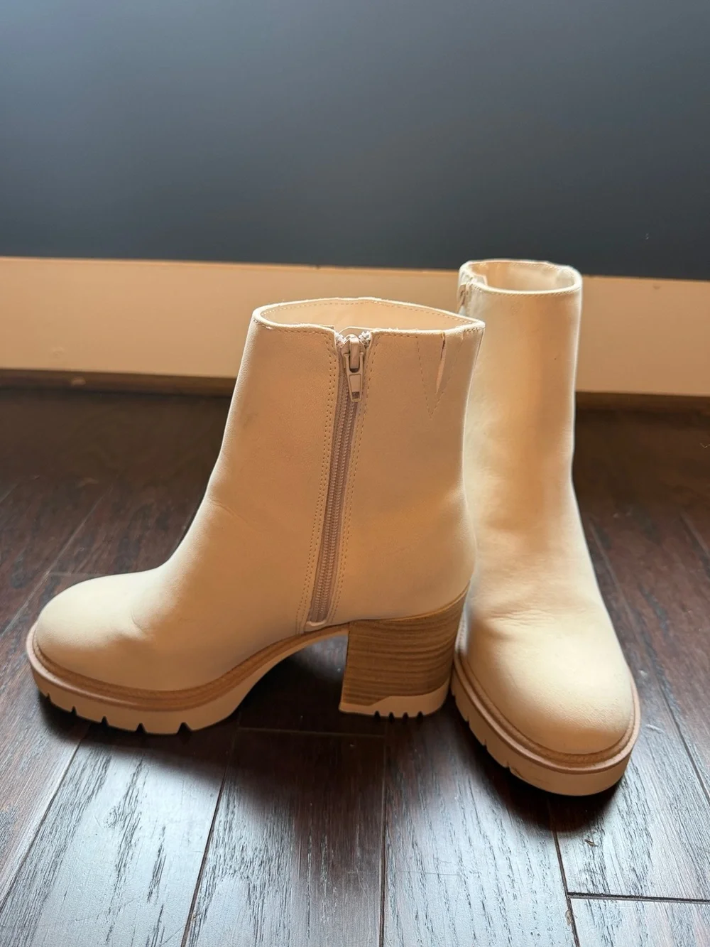 MIA Beige Block Heel Ankle Boots with Side Zip SIZE 7.5 - Picture 1 of 4